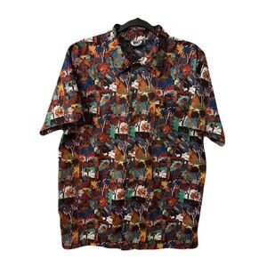 VANS Mens Size Medium Tropical Palm Tree Party Mesh Button Up Shirt Multicolor